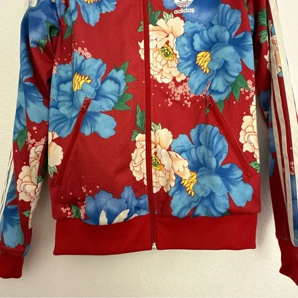 Adidas Red and Blue Floral Print Jacket Size XS - Picture 7 of 15